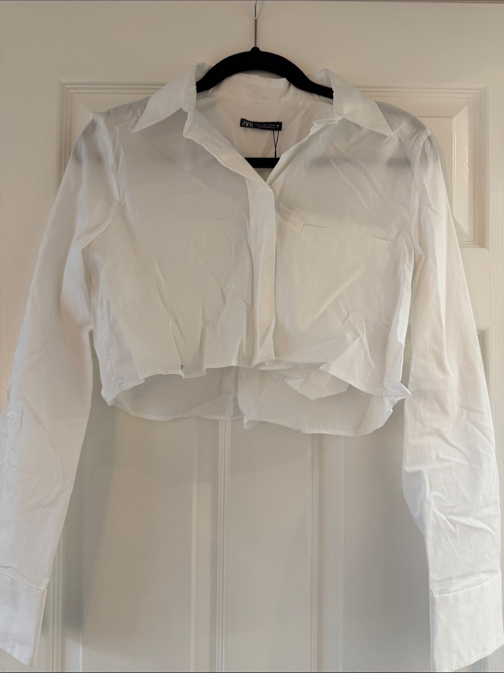 Zara White Cropped Button-Down Shirt